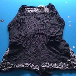 Black one piece with shorts and long sleeves